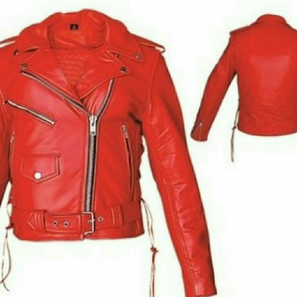 Womens Red leather Jacket and Chap Set